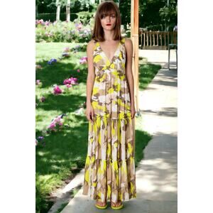 New Le Superbe Electric Camo Dress Multi Beige/White/Yellow Medium MSRP $495